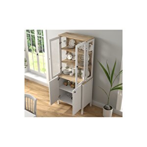 Hunerika Darel Cam Kapaklı Vitrin/büfe - Wood Beyaz/legnano