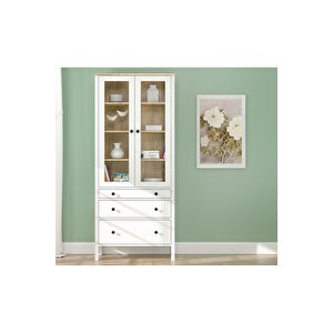 Hunerika Elva Cam Kapaklı Büfe -wood Beyaz-minifiks Bağlantılı