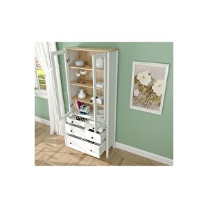 Hunerika Elva Cam Kapaklı Büfe -wood Beyaz-minifiks Bağlantılı