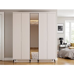 Mary 5 Kapaklı Çekmeceli Mdf Membran Dolap Reflekte Cam Gardırop Kumtaşı Montaj Dahil
