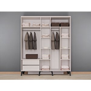 Mary 5 Kapaklı Çekmeceli Mdf Membran Dolap Reflekte Cam Gardırop Kumtaşı Montaj Dahil