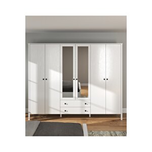 Hunerika Okka 6 Kapak 2 Çekmeceli Gardırop -wood Beyaz-minifiks Bağlantılı