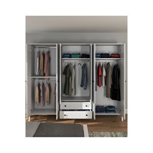 Hunerika Okka 6 Kapak 2 Çekmeceli Gardırop -wood Beyaz-minifiks Bağlantılı