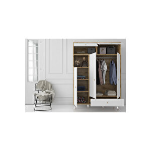 Hunerika Moon 4 Kapak Tek Çekmeceli Gardırop -beyaz-minifiks Bağlantılı