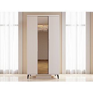 Mary 3 Kapaklı Çekmeceli Mdf Membran Dolap Reflekte Cam Gardırop Kumtaşı Montaj Dahil