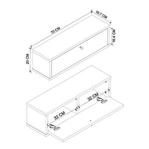 Duvara Monte Dresuar 2 Bölmeli Dresuar Kapaklı Konsol 70 Cm Antre Hol Yağmur Antrasit