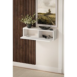 Duvara Monte Dresuar 2 Bölmeli Dresuar Kapaklı Konsol 70 Cm Antre Hol Yağmur Beyaz