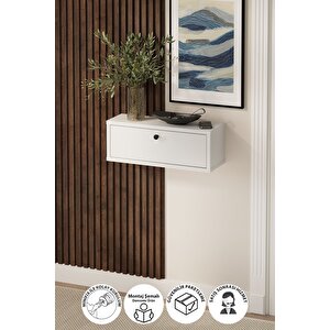 Duvara Monte Dresuar 2 Bölmeli Dresuar Kapaklı Konsol 50 Cm Antre Hol Duru Beyaz
