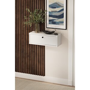 Duvara Monte Dresuar 2 Bölmeli Dresuar Kapaklı Konsol 50 Cm Antre Hol Duru Beyaz