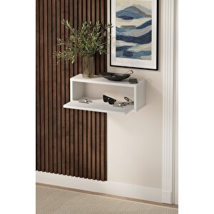 Duvara Monte Dresuar 2 Bölmeli Dresuar Kapaklı Konsol 50 Cm Antre Hol Duru Beyaz