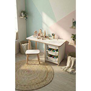 Çocuk Çalışma Masası Oyun Masası Etkinlik Masası Aktivite Masası Seti 1 Masa + 1 Tabure Beyaz
