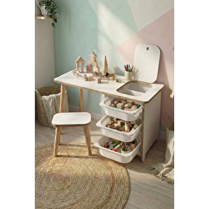 Çocuk Çalışma Masası Oyun Masası Etkinlik Masası Aktivite Masası Seti 1 Masa + 1 Tabure Beyaz