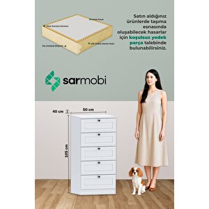 Terra 5 Çekmeceli Şifonyer , Çamaşırlık Yatak Odası Bebek Odası Beyaz