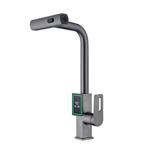 Dijital Dereceli Mat Krom Mutfak Bataryası Musluk Uzayabilen Başlıklı Modern Eviye Bataryası