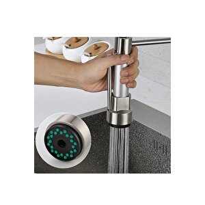 Lüks Krom Endüstriyel Mutfak Bataryası - Spiralli Ve Çift Çıkışlı Eviye Musluk