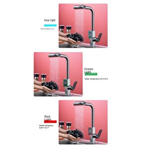 Dijital Dereceli Krom Mutfak Bataryası Musluk Uzayabilen Başlıklı Modern Eviye Bataryası