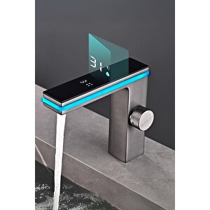 Premium Dijital Ekranlı Şelale Akışlı Lavabo Bataryası - Isıya Duyarlı Led Renk Değiştiren Musluk