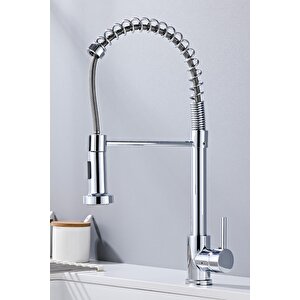 Endüstriyel Tasarım Tek Kollu Mutfak Bataryası - Krom Kaplama Spiralli Eviye Bataryası