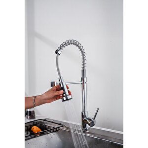 Endüstriyel Tasarım Tek Kollu Mutfak Bataryası - Krom Kaplama Spiralli Eviye Bataryası