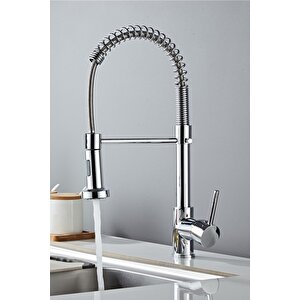 Endüstriyel Tasarım Tek Kollu Mutfak Bataryası - Krom Kaplama Spiralli Eviye Bataryası