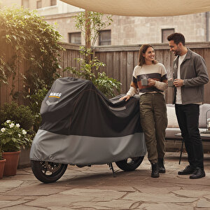 Haegs Motosiklet Brandası, Motor Kılıfı, Rüzgar, Toz Geçirmez, Motor Scooter Garaj Brandası, Kışa Dayanıklı (l:220x95x125 Cm) - Siyah-gri