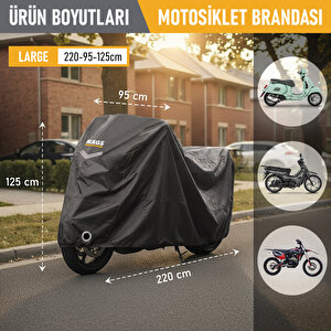 Haegs Motosiklet Brandası, Motor Kılıfı, Rüzgar, Toz Geçirmez, Motor Scooter Garaj Brandası, Kışa Dayanıklı (l:220x95x125 Cm) - Gri