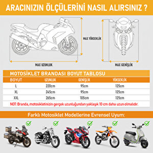 Haegs Motosiklet Brandası, Motor Kılıfı, Rüzgar, Toz Geçirmez, Motor Scooter Garaj Brandası, Kışa Dayanıklı (l:220x95x125 Cm) - Gri