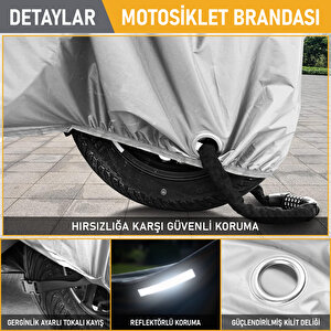 Haegs Motosiklet Brandası, Motor Kılıfı, Rüzgar, Toz Geçirmez, Motor Scooter Garaj Brandası, Kışa Dayanıklı (l:220x95x125 Cm) - Gri