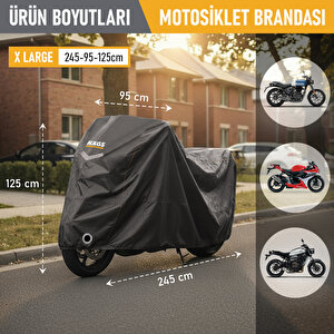 Haegs Motosiklet Brandası, Motor Kılıfı, Rüzgar, Toz Geçirmez, Motor Garaj Brandası, Kışa Dayanıklı (xl:245x95x125 Cm) - Siyah