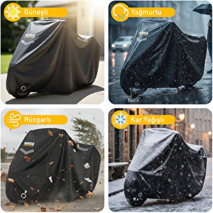 Haegs Motosiklet Brandası, Motor Kılıfı, Rüzgar, Toz Geçirmez, Motor Garaj Brandası, Kışa Dayanıklı (xl:245x95x125 Cm) - Siyah
