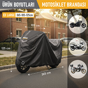 Haegs Motosiklet Brandası, Motor Kılıfı, Rüzgar, Toz Geçirmez, Motor Garaj Brandası, Kışa Dayanıklı (xxl:265x105x125 Cm) - Gri
