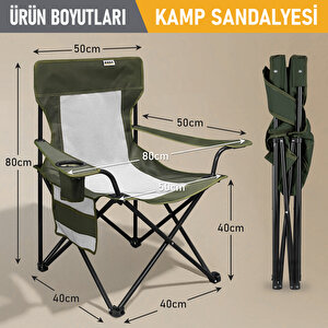 Haegs Kamp Sandalyesi, Outdoor, Plaj Ve Piknik Için Katlanır Kamp Sandalyesi,g Taşıma Kapasiteli, Standart Boy - Haki