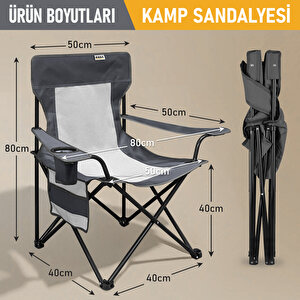 Haegs Kamp Sandalyesi, Outdoor, Plaj Ve Piknik Için Katlanır Kamp Sandalyesi,g Taşıma Kapasiteli, Standart Boy - Gri
