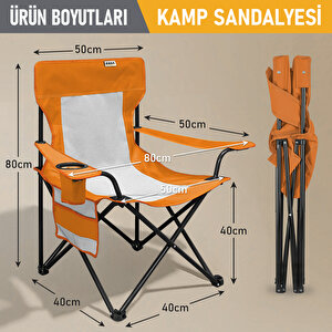 Haegs Kamp Sandalyesi, Outdoor, Plaj Ve Piknik Için Katlanır Kamp Sandalyesi,g Taşıma Kapasiteli, Standart Boy - Turuncu