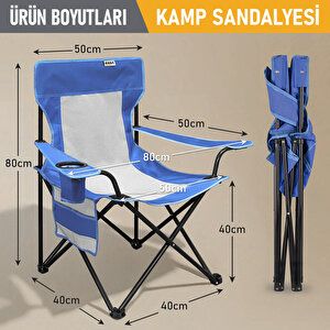 Haegs Kamp Sandalyesi, Outdoor, Plaj Ve Piknik Için Katlanır Kamp Sandalyesi,g Taşıma Kapasiteli, Standart Boy - Mavi
