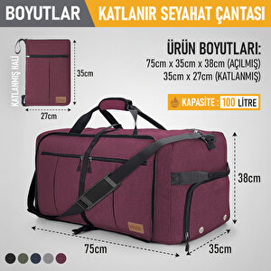 Haegs Katlanabilir Seyahat Çantası, Bavul Katlanır Hurç Çanta 100l - Bordo