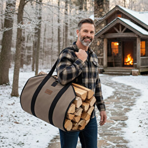 Haegs Şömine Odun Çantası, Yakacak Kütük Taşıma Depolama Çantası, Şömine Odun Sobası Aksesuarları -kahverengi