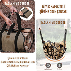 Haegs Şömine Odun Çantası, Yakacak Kütük Taşıma Depolama Çantası, Şömine Odun Sobası Aksesuarları -yeşil