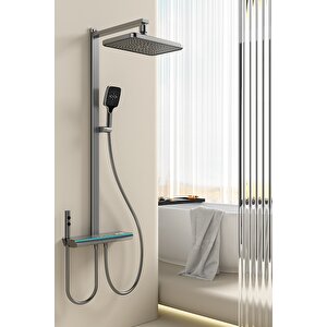Lüks Dijital Ekranlı Duş Seti - Termostatik Gri Yağmurlama Sistemli Banyo Bataryası