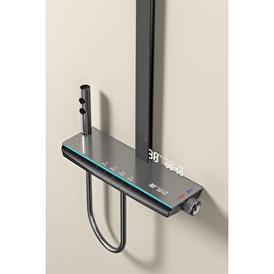 Lüks Dijital Ekranlı Duş Seti - Termostatik Gri Yağmurlama Sistemli Banyo Bataryası