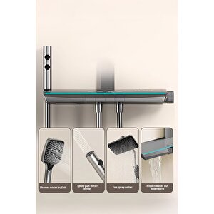 Lüks Dijital Ekranlı Duş Seti - Termostatik Gri Yağmurlama Sistemli Banyo Bataryası