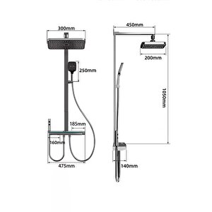 Lüks Dijital Ekranlı Duş Seti - Termostatik Gri Yağmurlama Sistemli Banyo Bataryası