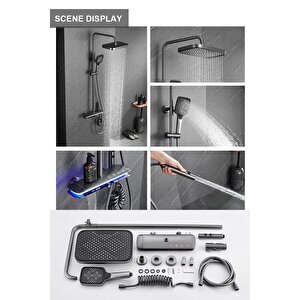 Gun Grey Dijital Duş Sistemi - Piyano Butonlu 4 Fonksiyonlu Yağmurlama Seti - Full Bakır Gövde