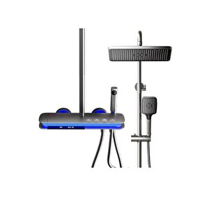 Gun Grey Dijital Duş Sistemi - Piyano Butonlu 4 Fonksiyonlu Yağmurlama Seti - Full Bakır Gövde