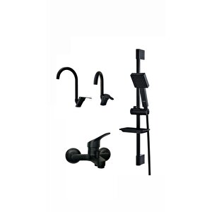 Siyah Batarya Seti Sürgülü Duş Seti Kare