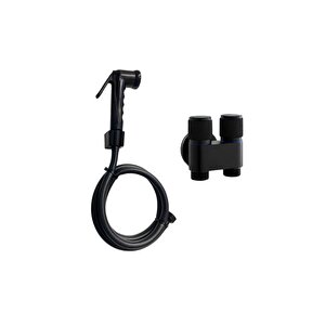 Siyah Taharetmatik Şattaf Seti Çift Yönlü Taharet Musluğu Kolay Montajlı Klozet Banyo Temizleme Set