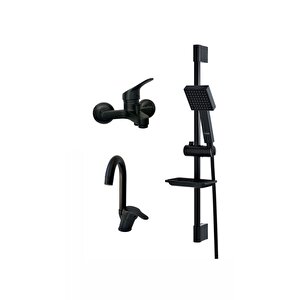 Siyah Banyo Bataryası Seti Sürgülü Set