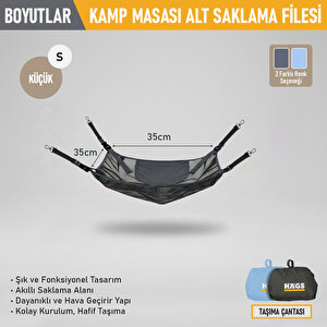 Haegs Masa Altı Saklama Filesi, Kamp Piknik Outdoor Için  Organizer Kese Hurç File - S- 35x35 Cm - Mavi