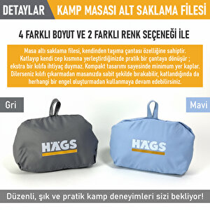 Haegs Masa Altı Saklama Filesi, Kamp Piknik Outdoor Için  Organizer Kese Hurç File - Xl - 80x40 Cm - Gri