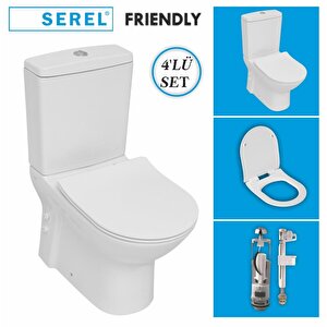 Friendly Duvara Sıfır Klozet + Rezervuar + İç Takım + Blaze Slim Yavaş Kapanan Kapak 4'lü Set